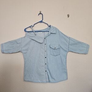 Women's Light Blue Snap Button Down Shirt
